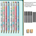 Children's mechanical pencil with 2.0mm lead, cartoon design, and replacement refill cylinders