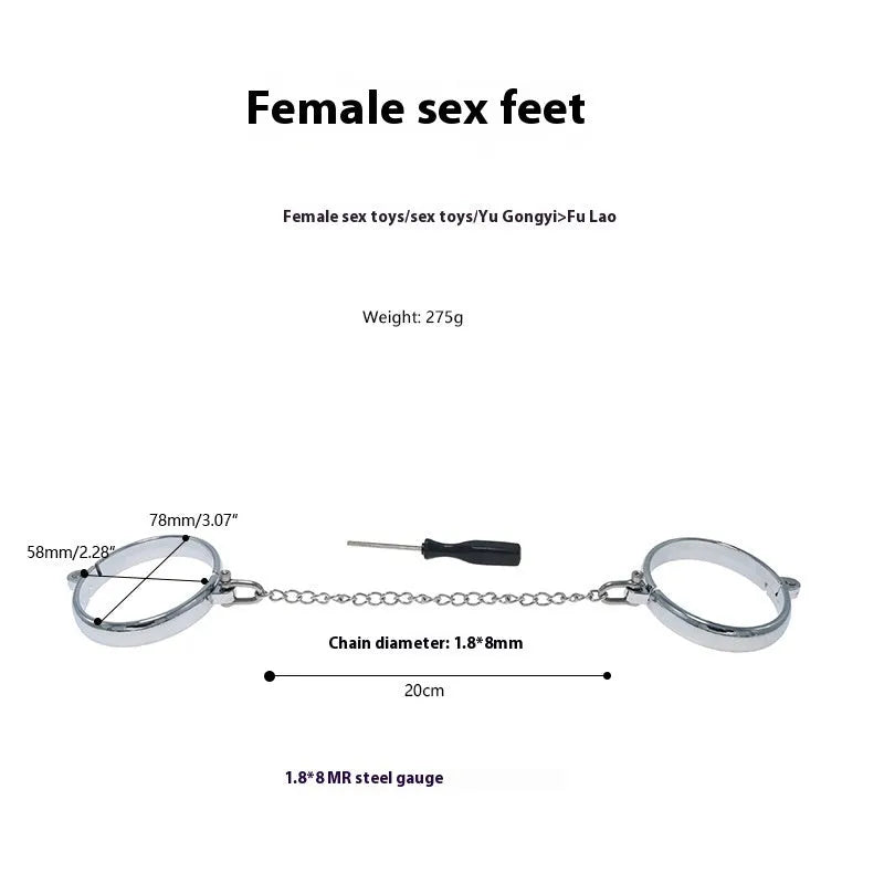 Silver zinc alloy handcuff and footcuff set with stainless steel watch bracelet fastening