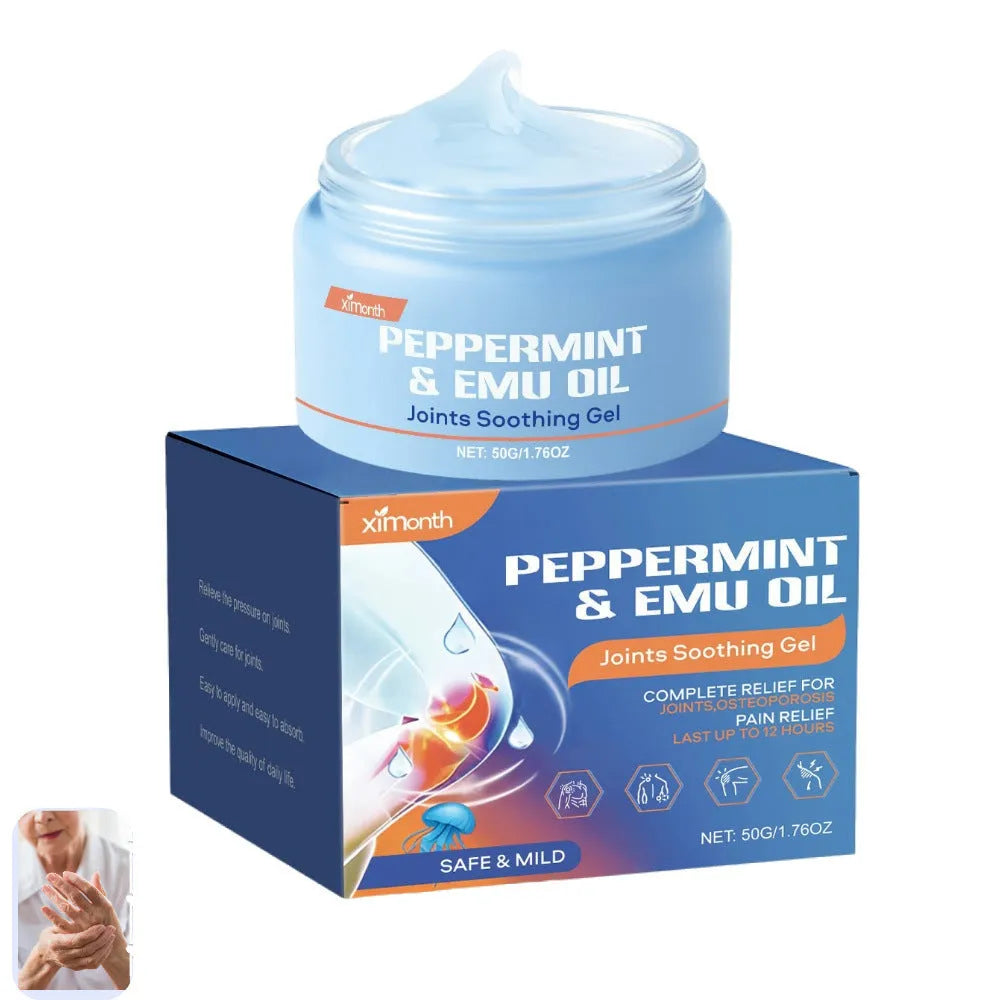 50g tube of clear joint soothing gel with menthol, mint leaf and emu oil.