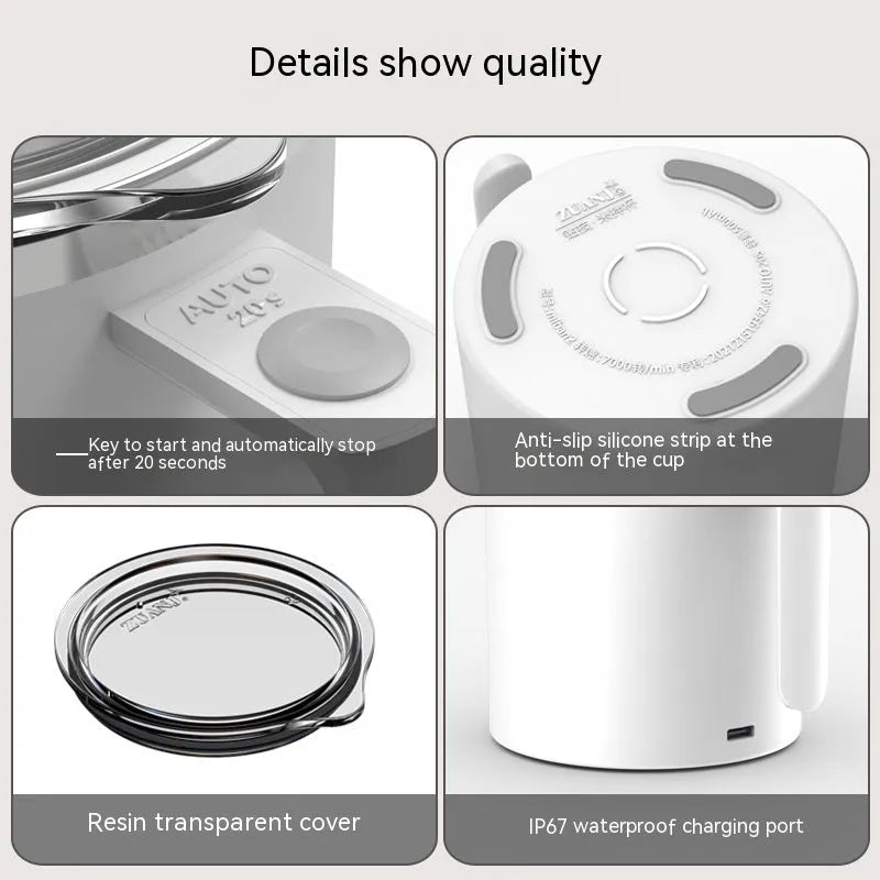 Portable automatic mixing coffee cup with magnetic stirring and stainless steel interior