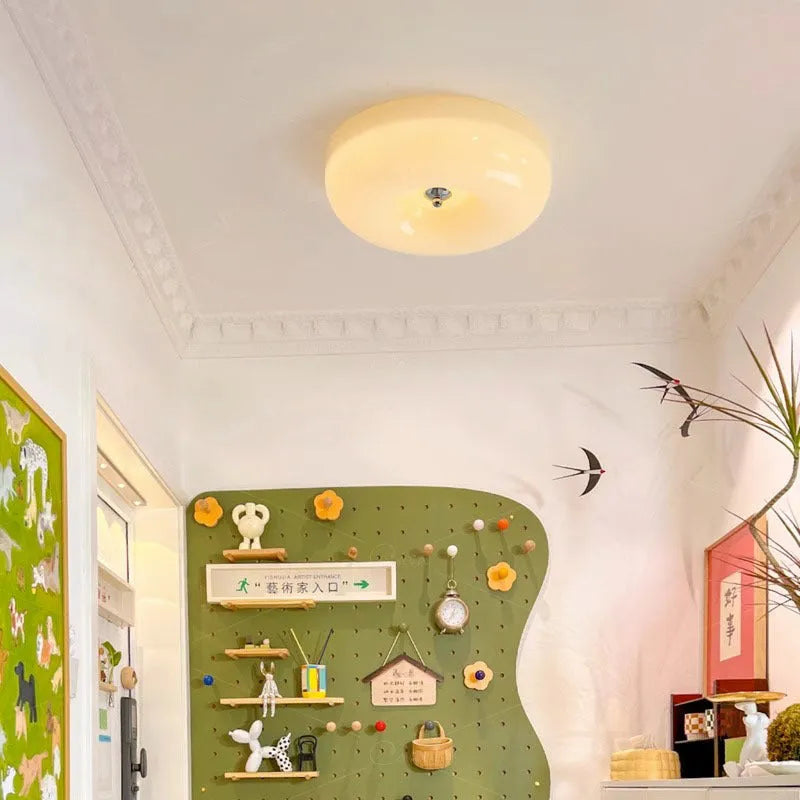 American style ceiling lamp with three colour light settings in cream colour and white options