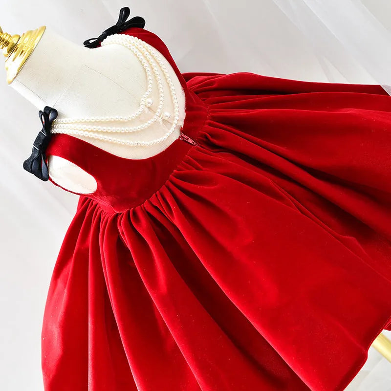 Wine red girls tulle tutu dress princess style linen blend with layered skirt