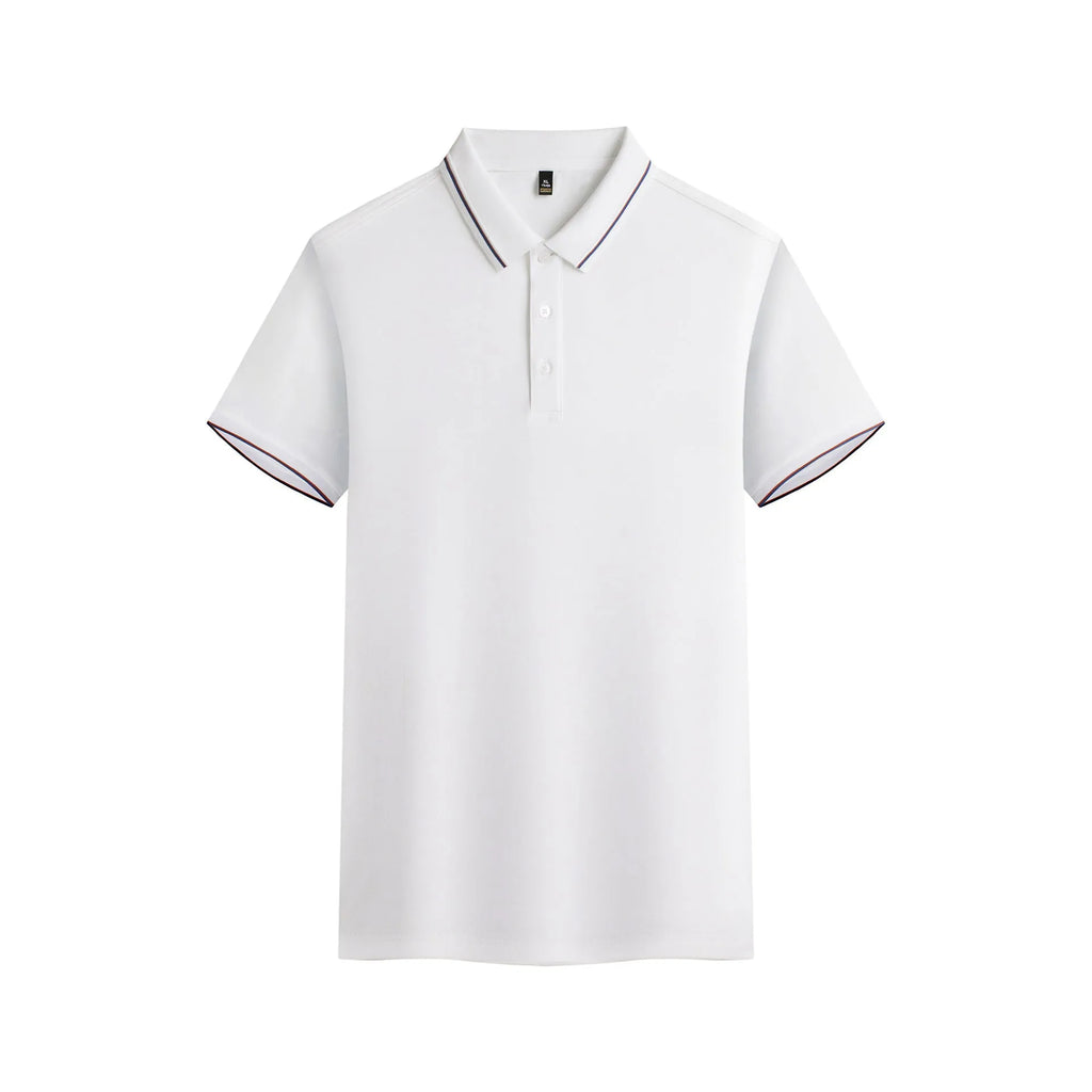 Solid colour short-sleeved polo shirt on a hanger, showing regular fit and available in multiple colours.