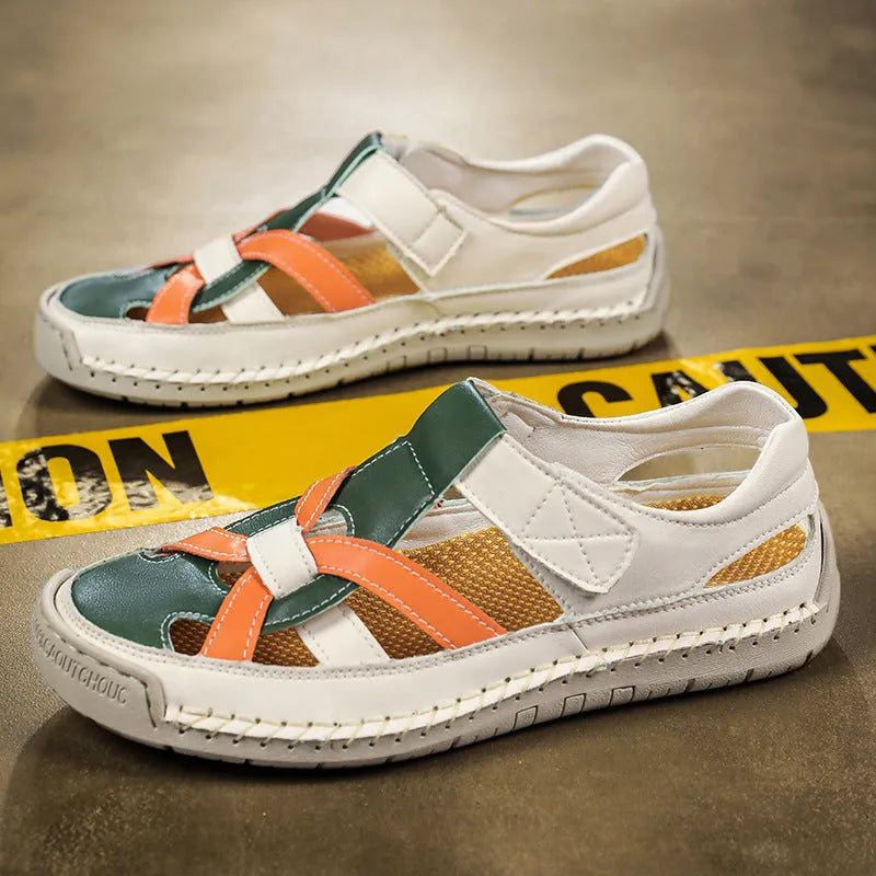 Women's low-top casual sandals with Velcro strap and round toe in microfiber, showing non-slip rubber sole.
