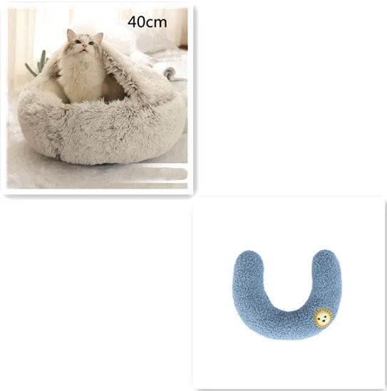 2 in 1 round plush pet bed with PP cotton filling for dogs and cats, available in brown, 65cm size