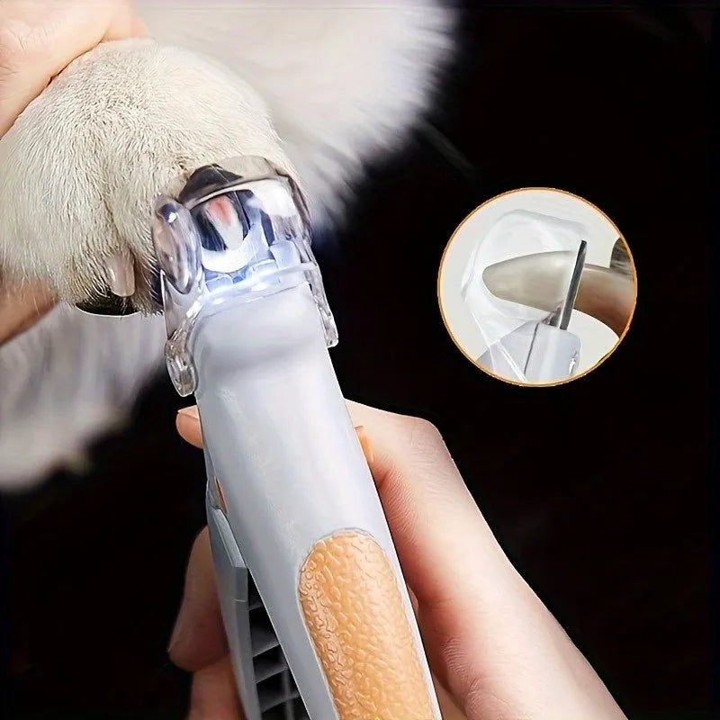 Yellow LED pet nail trimmer with magnifying glass and steel blades for trimming cat and dog nails