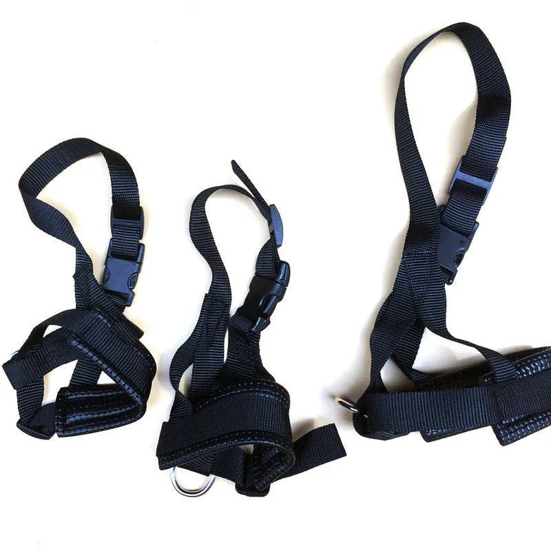 Nylon dog mouth cover anti bite anti bark adjustable muzzle in black with breathable holes
