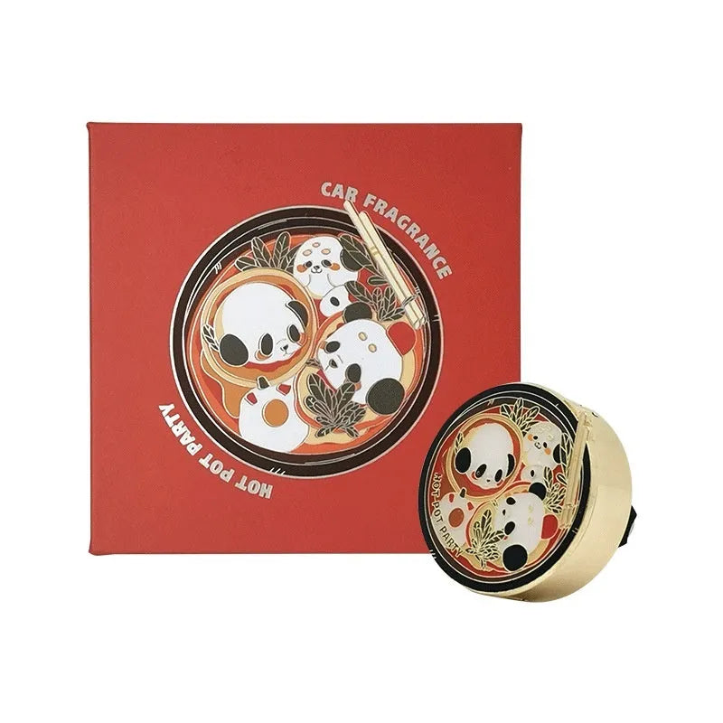 Panda hot pot design car fragrance decoration with diatomaceous earth scent tablets