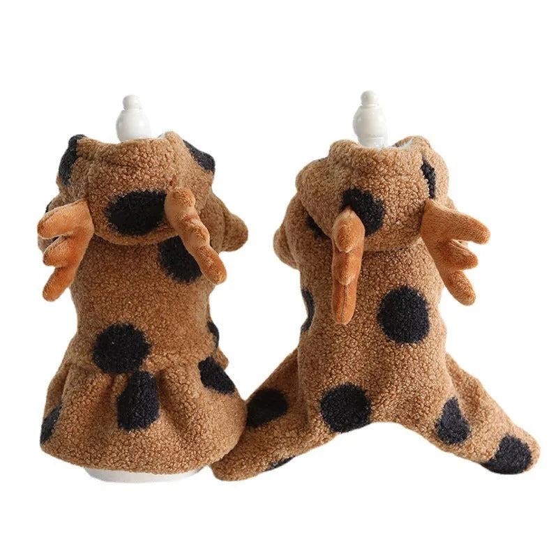 Polka dot elk couple pattern pet clothing in five sizes with four-leg and skirt-style designs