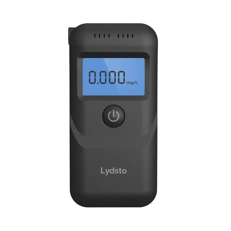 Black household personal alcohol breath tester unit on a white background.
