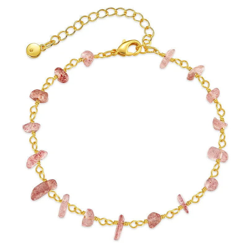 Women's turquoise gravel bracelet with irregular stones on 18K gold-plated copper geometric frame