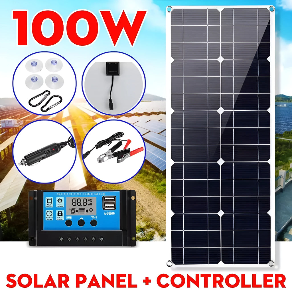 30W semi-flexible solar panel for outdoor USB charging of phones and cameras