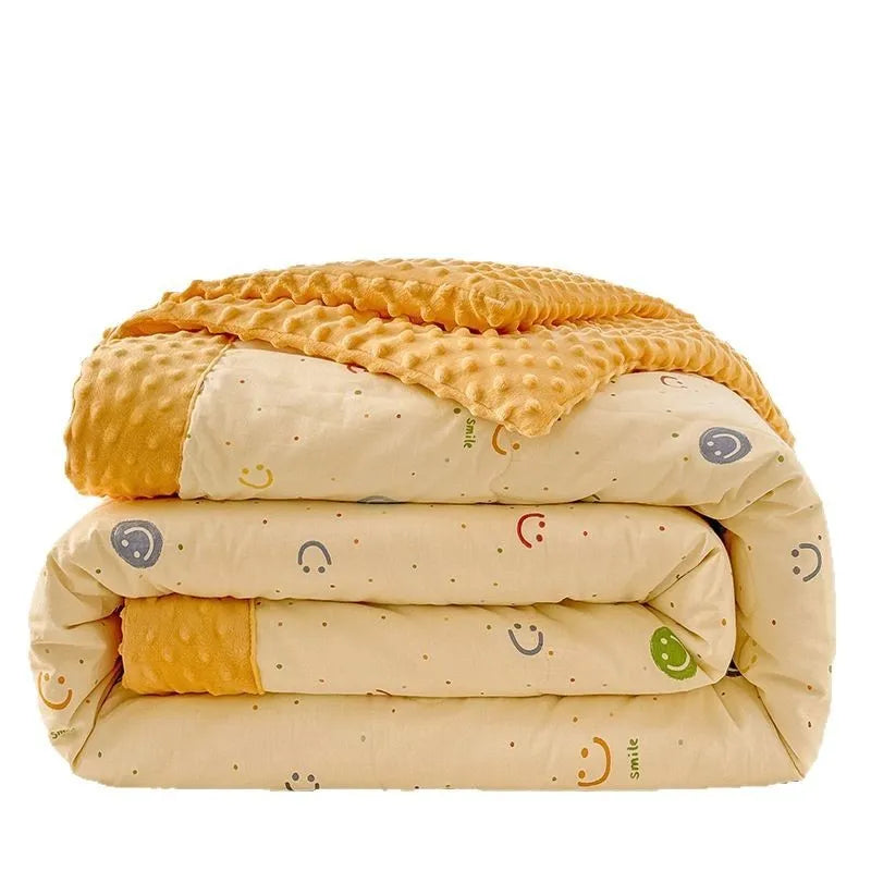 Pure cotton printed duvet quilt in yellow with colourful smiling face pattern, available in 180x220cm