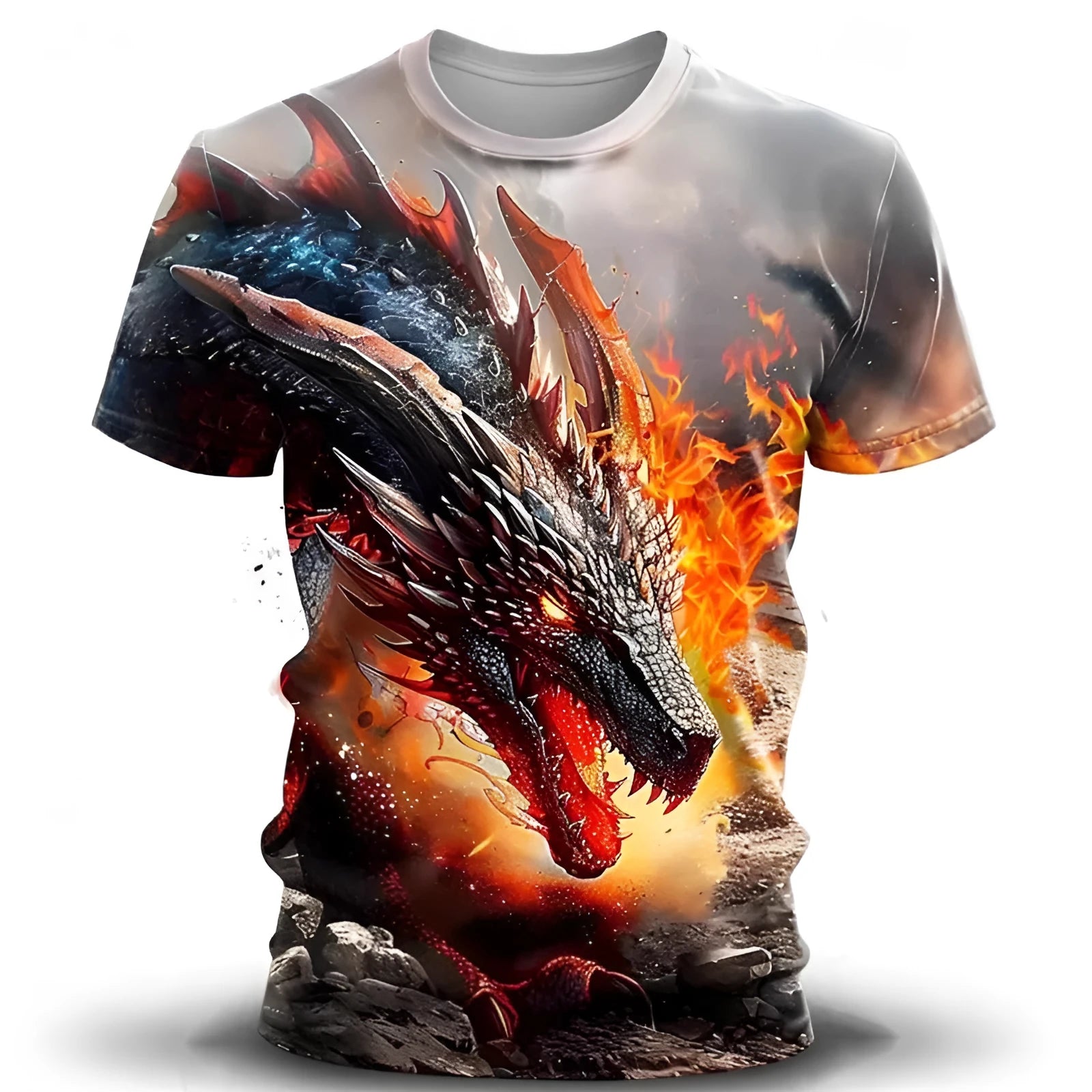 Men's 3D wind dragon printed short-sleeved T-shirt in milk silk polyester fabric