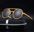 Men's polarised sunglasses with aluminium magnesium vintage round frame in black with grey lenses