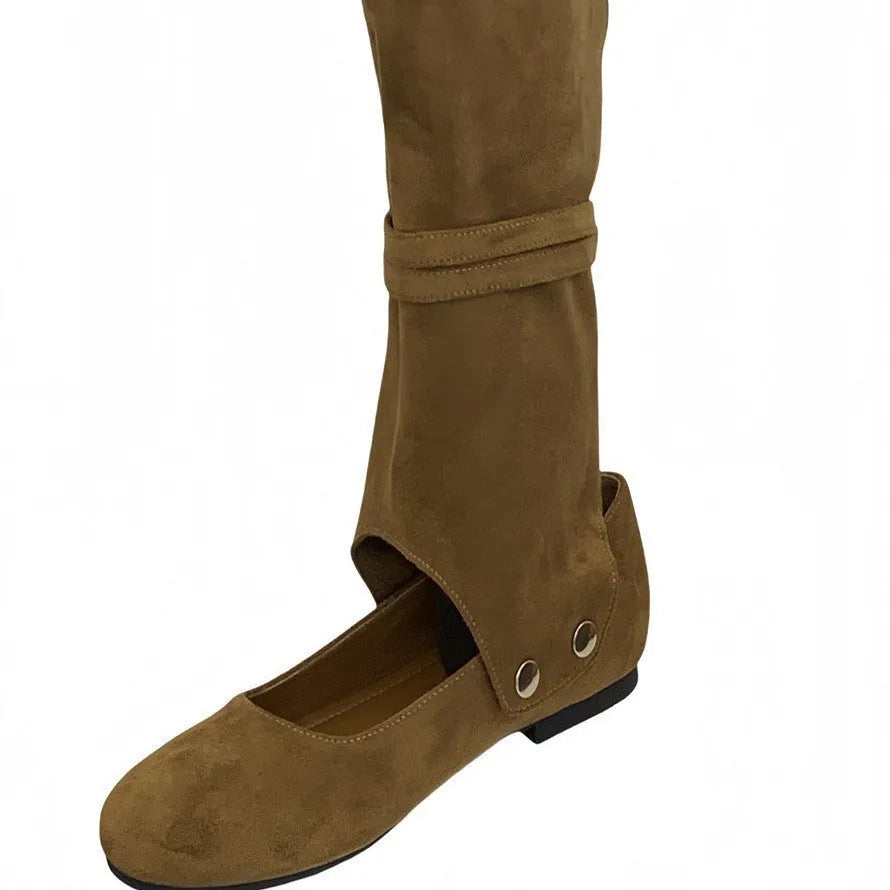 Niche design two-way pants brushed hollow-out mid-calf loose socks boots for women in black