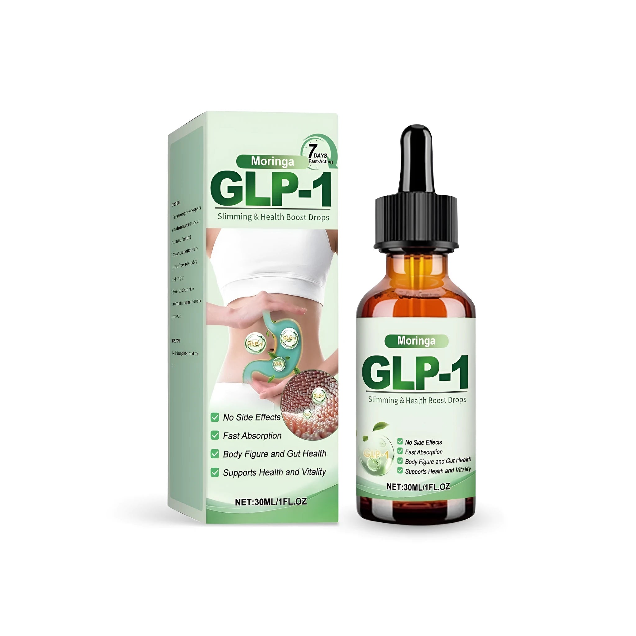 30ml dropper bottle of slimming health boost drops with moringa extract and essential oils
