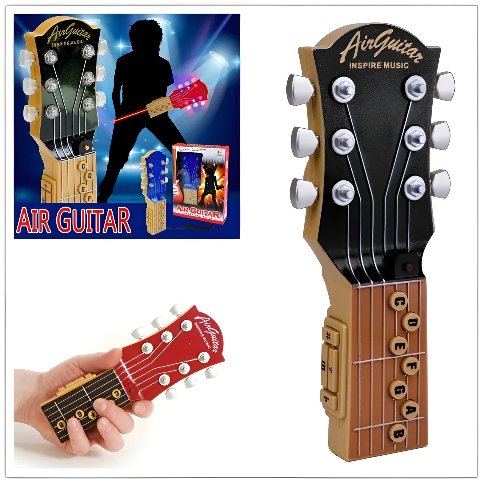 Infrared air guitar with seven chord buttons and tilt sensor in red, 21cm long