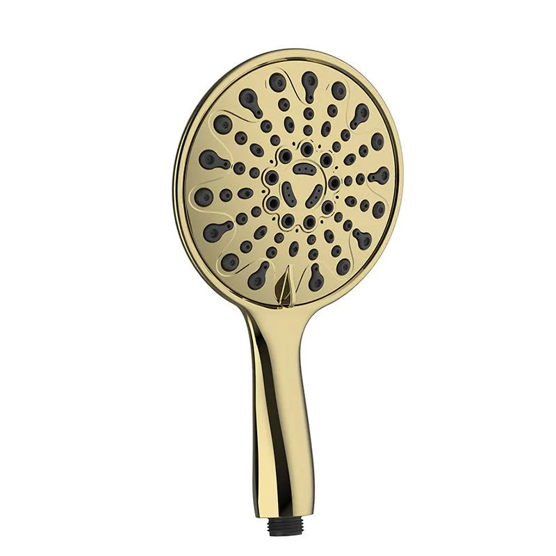 Portable 6-inch handheld shower head with electroplated finish showing multiple spray functions