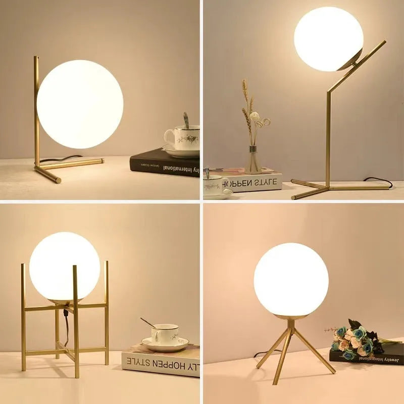 Glass shade LED table or floor lamp in one of three size options for living room or study.