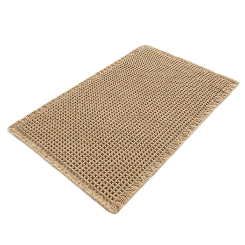 Square checkered pattern non-slip bathroom floor carpet on a tiled floor