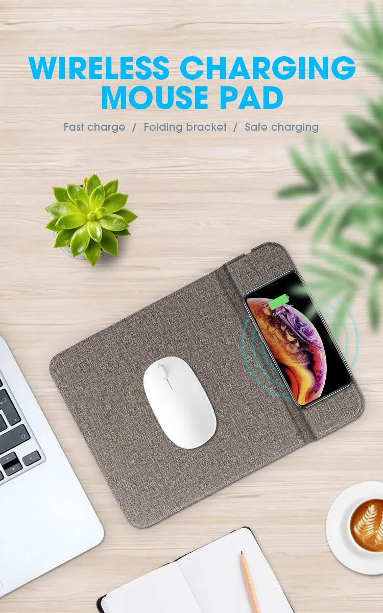 A foldable soft fabric phone holder for Qi wireless charging.