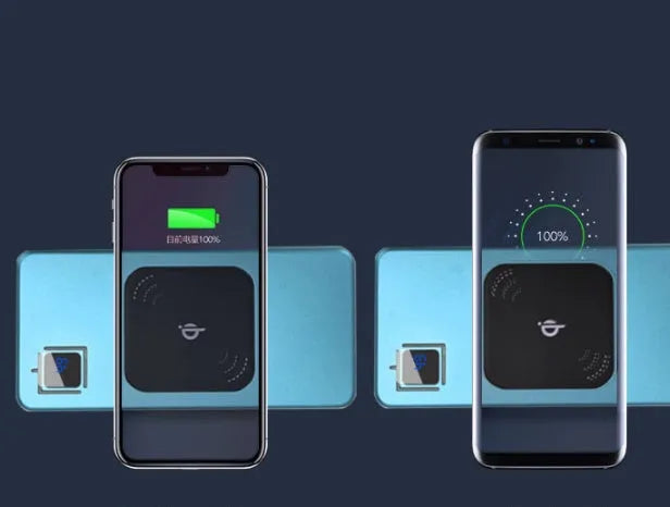 Silver alloy portable power bank with LCD display showing battery level.