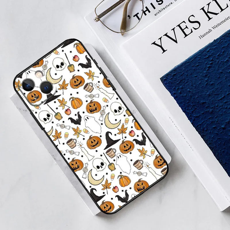 Black TPU soft shell phone case with painted cartoon ghost design for Apple iPhone