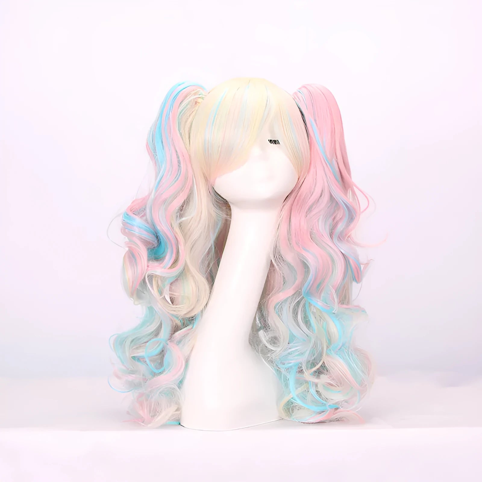 Double ponytail long curly full wig in picture colour with high-temperature fibre construction