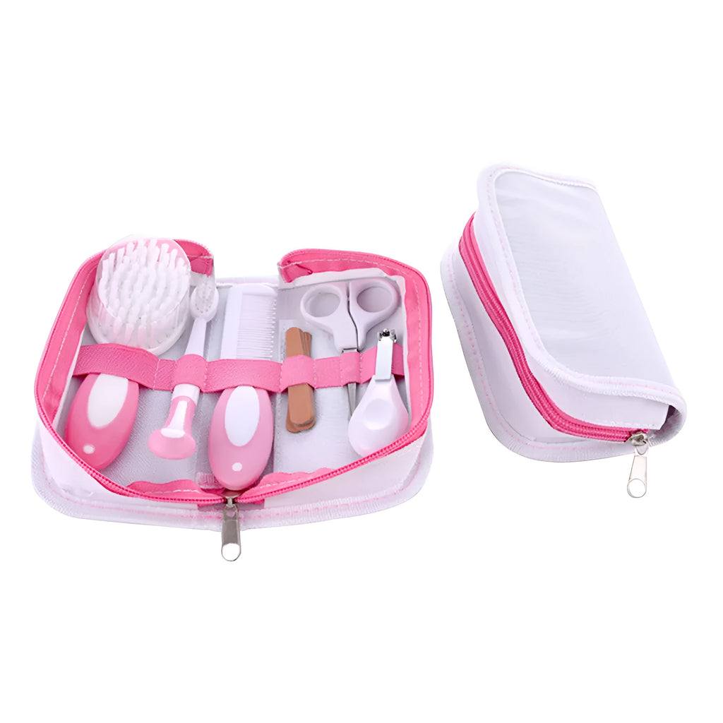6-piece baby nail care comb set in crimson cherry pink case with silica gel blades