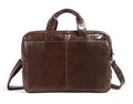 Brown leather men's business briefcase with 18-inch size and first layer cowhide construction