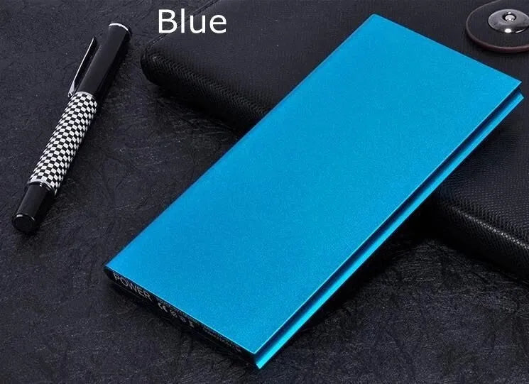 8000mAh capacity USB power bank with LED light and metal alloy casing in multiple colour options.