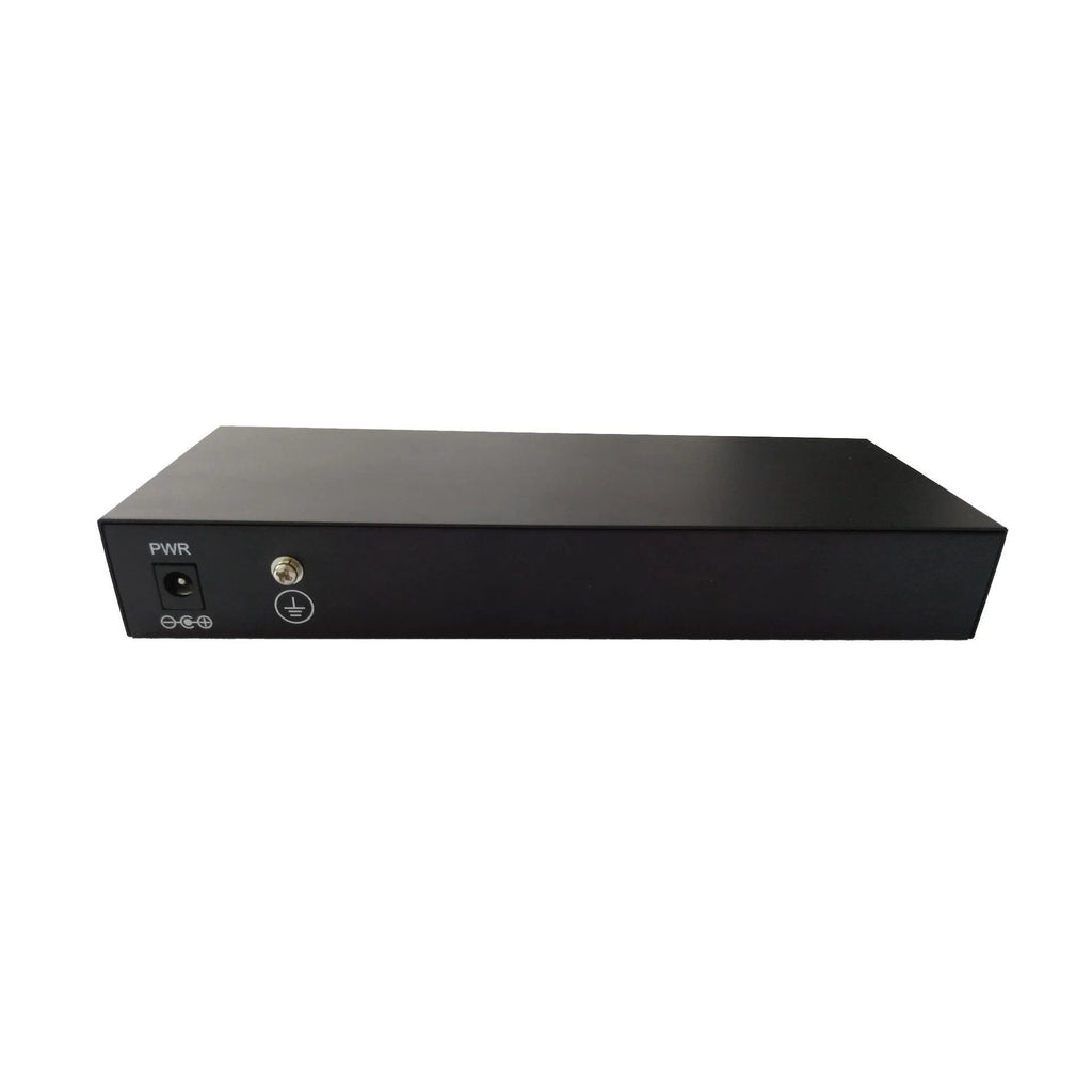 8+2 port 100M POE switch with eight IEEE 802.3af/at PoE ports, two uplink Ethernet ports, and 48V 3A external power adapter.