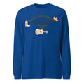 Blue men's loose fit polyester sweater with printed letter design, round neck pullover style