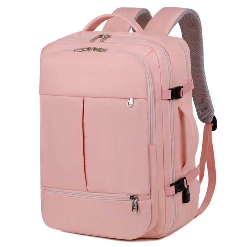 Waterproof Oxford cloth business travel backpack with multiple pockets showing black colour option
