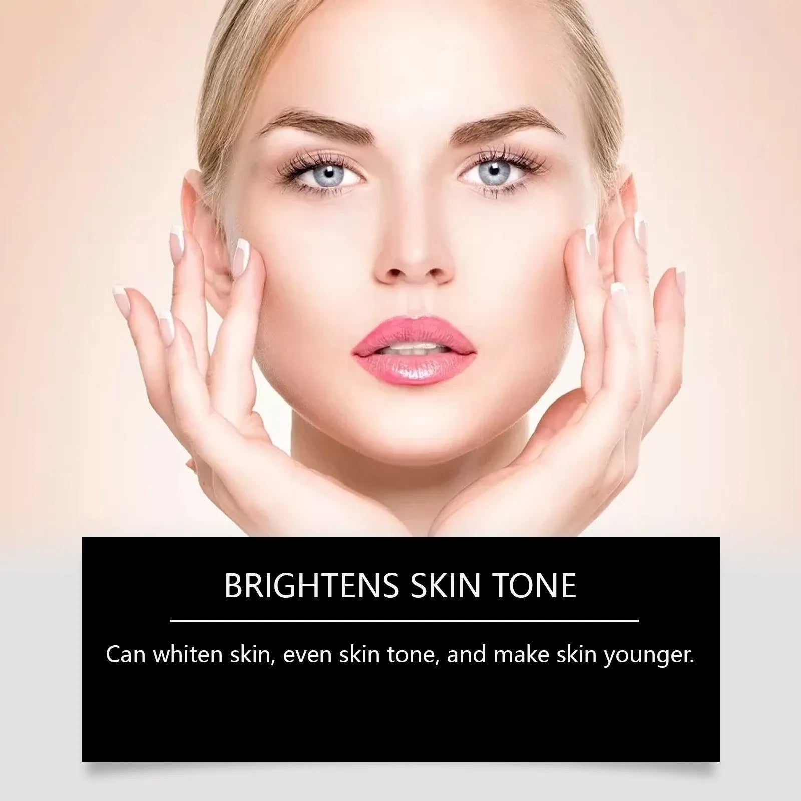 Single-use moisturising and skin lightening facial mask pad measuring 5.1 by 3.9 cm.