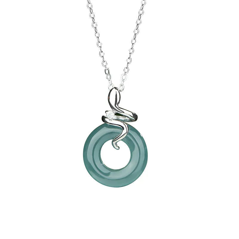 925 silver snake pendant necklace in white gold colour with O-ring chain, 41-50cm adjustable