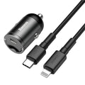 Baseus electro-optical grey mini car charger with single USB port and 1 metre cable.