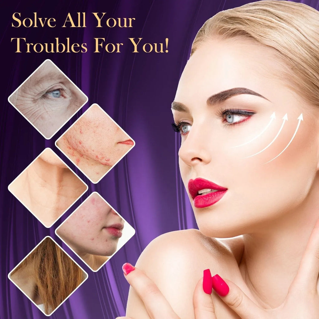 Purple high wave electrotherapy rod with six accessory heads for skin rejuvenation treatments