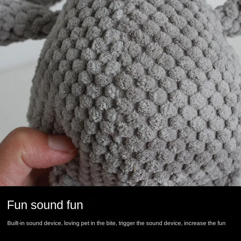 Plush squeaky dog toys in donkey, elephant, orangutan, and rabbit shapes for teeth cleaning and play