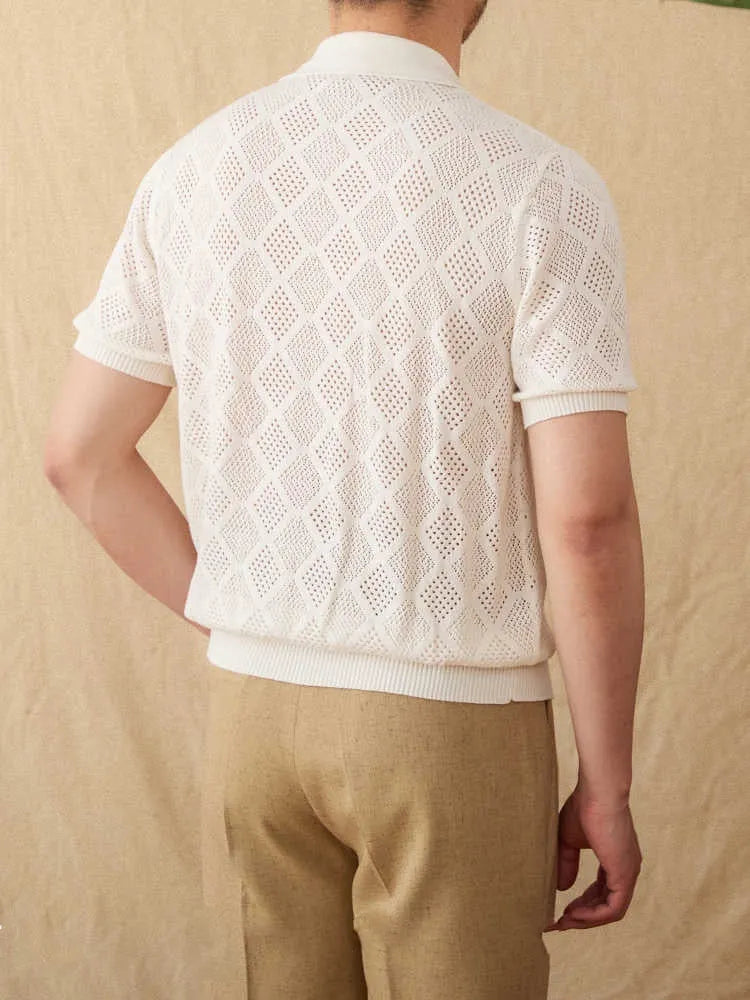 Casual cotton cardigan with front zipper, short sleeves, and lapel collar in light brown colour