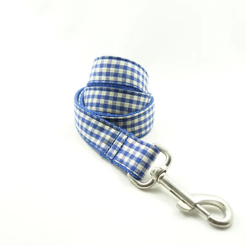 Blue polyester dog leash for pets with five size options and metal clip