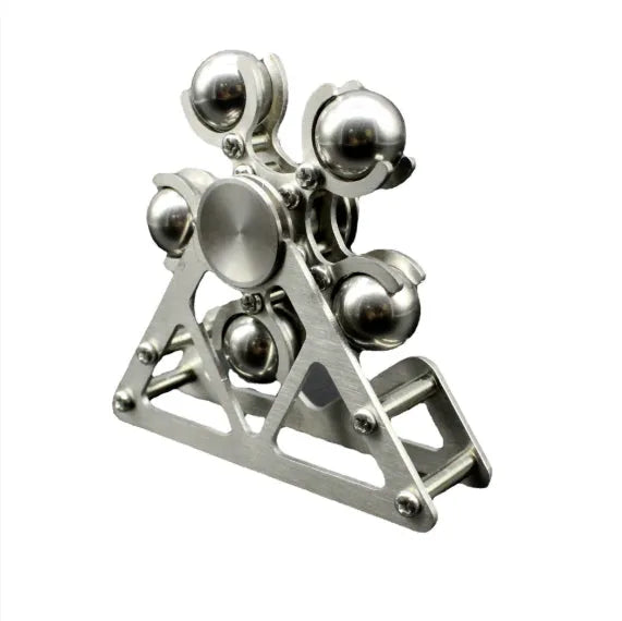 Silver spinning creative ferris wheel fingertip gyro on a neutral background