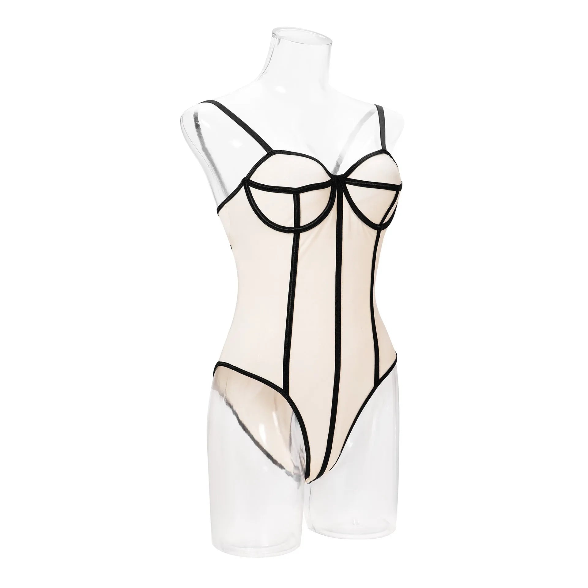 Khaki bodybuilding jumpsuit with sleeveless top, shorts, and hollow-out contrast panels.