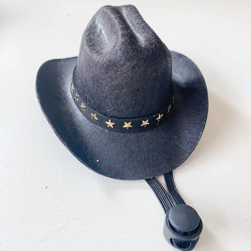 British-style brown cowboy hat for cat with velvet belt decoration as pet costume accessory