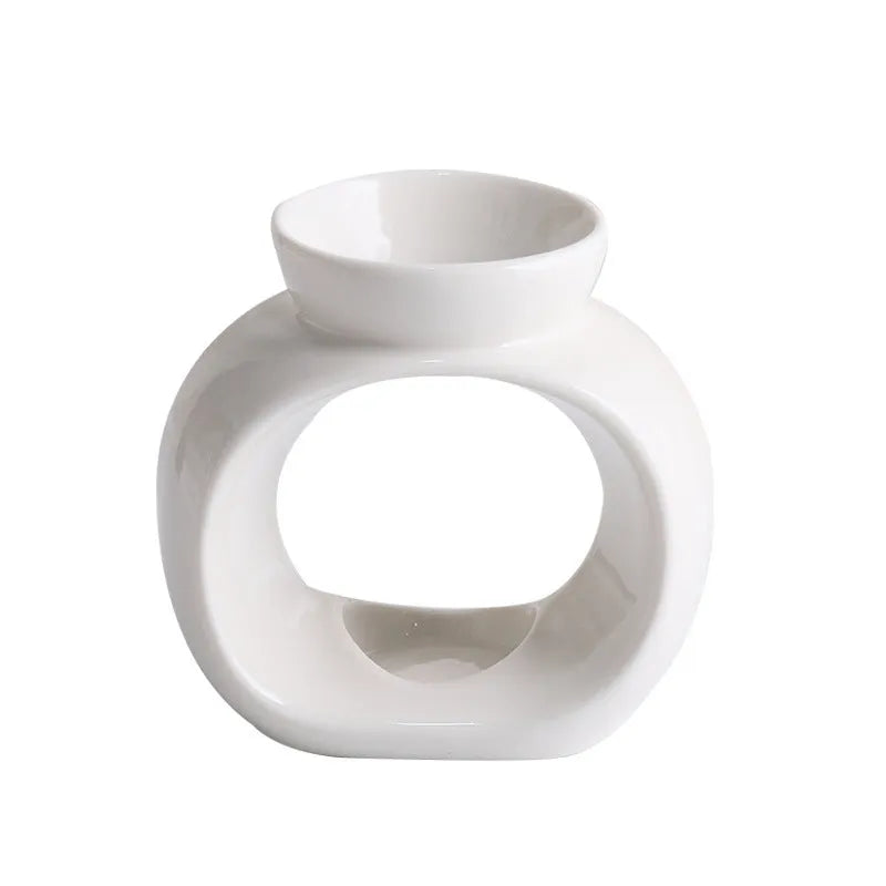 White Nordic style ceramic aromatherapy stove ornament with glazed porcelain finish