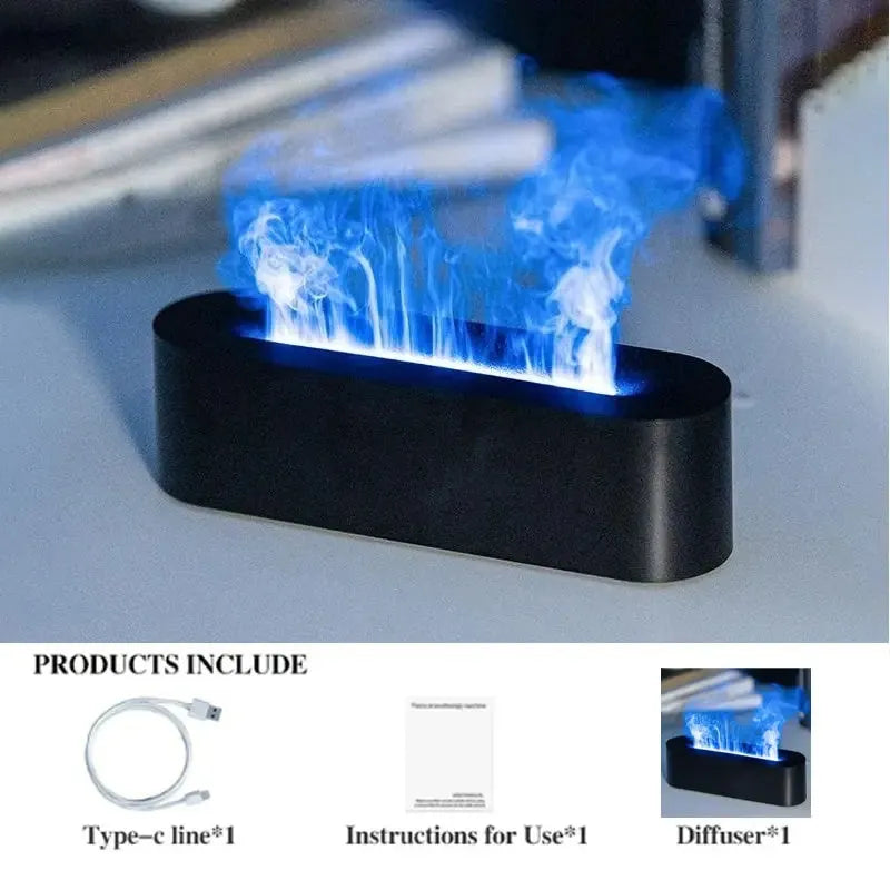 White square flame aroma diffuser with LED fire effect and ultrasonic humidifier function
