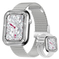 Women's square smart watch with diamond design, TFT touch screen, rose gold mesh strap