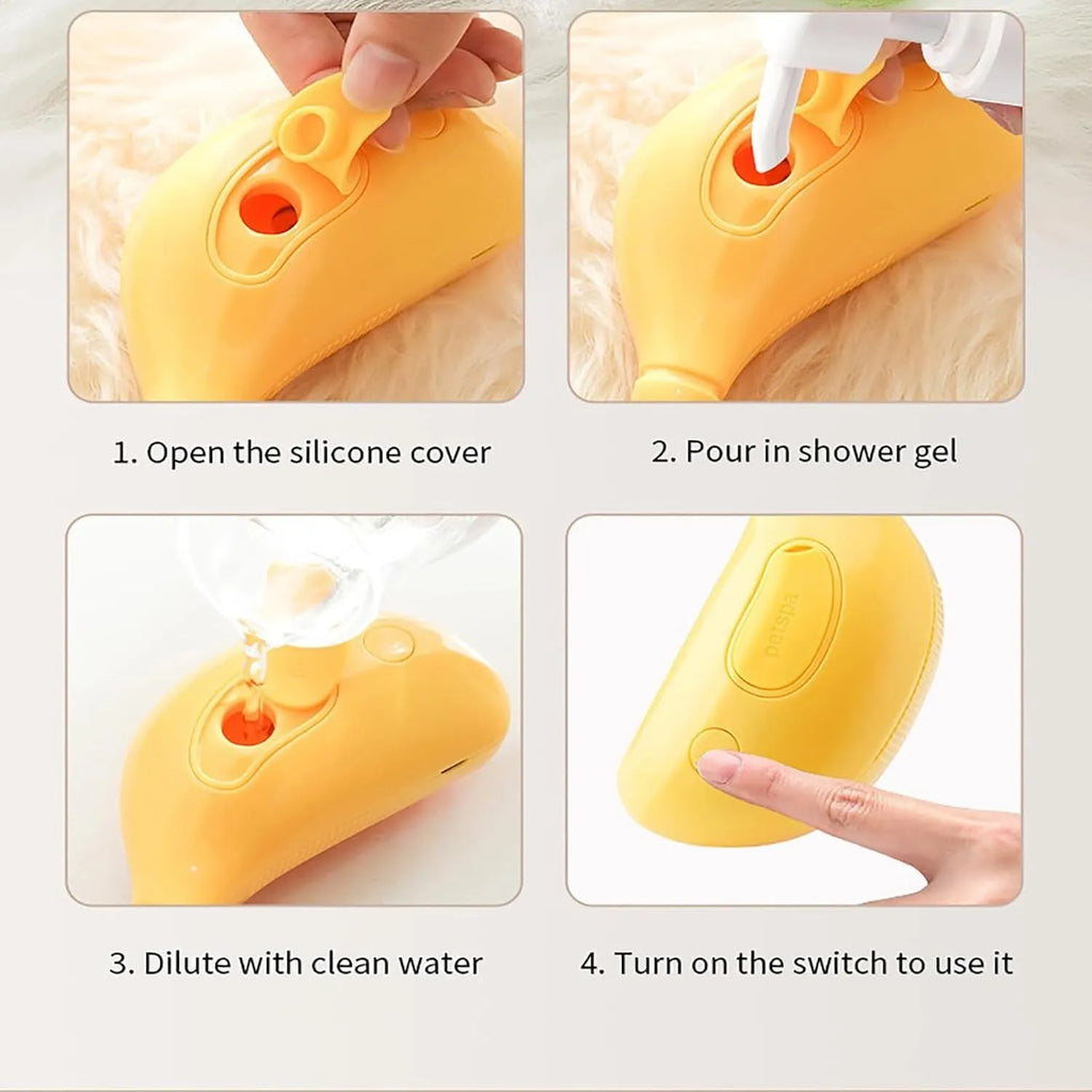 Rechargeable 3-in-1 cat steam brush with green silicone paw-shaped bristle tips for grooming