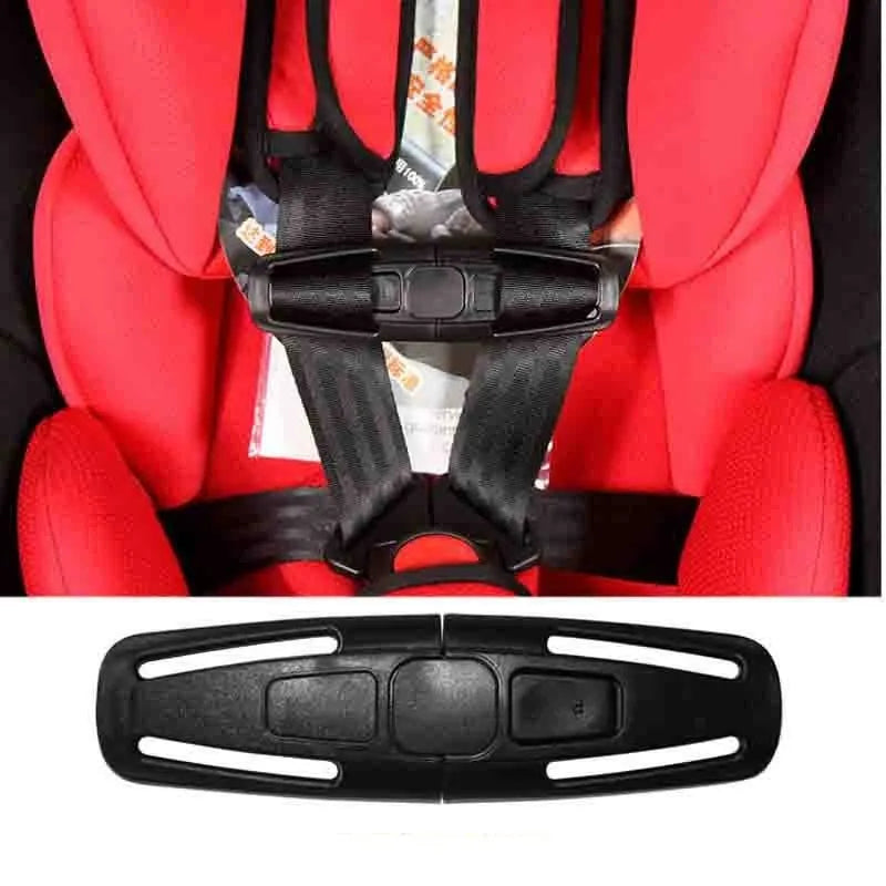Black PA66 nylon seat belt clip for child car seat harness measuring 14.5cm by 4cm